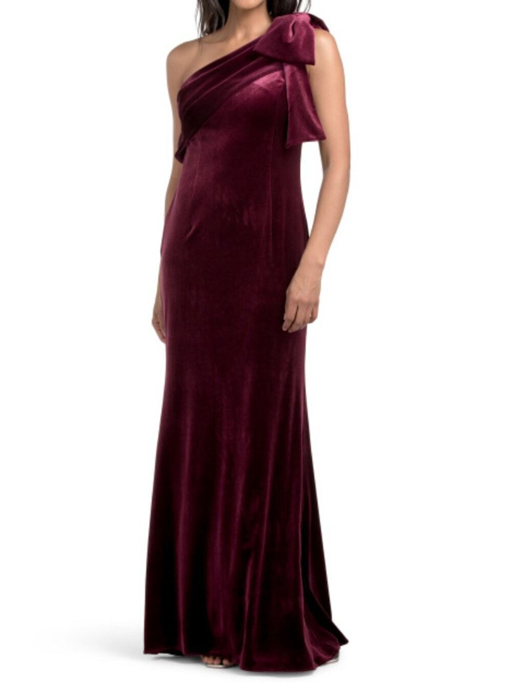 ADRIANNA PAPELL Bordeaux One Shoulder Velvet Column Gown